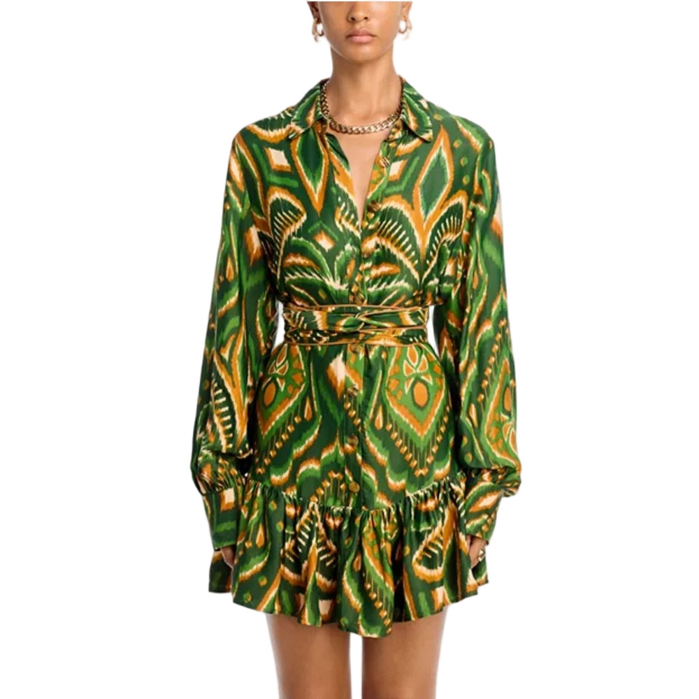 FARM Rio Pineapple Ikat Long Sleeve Shirtdress Dress